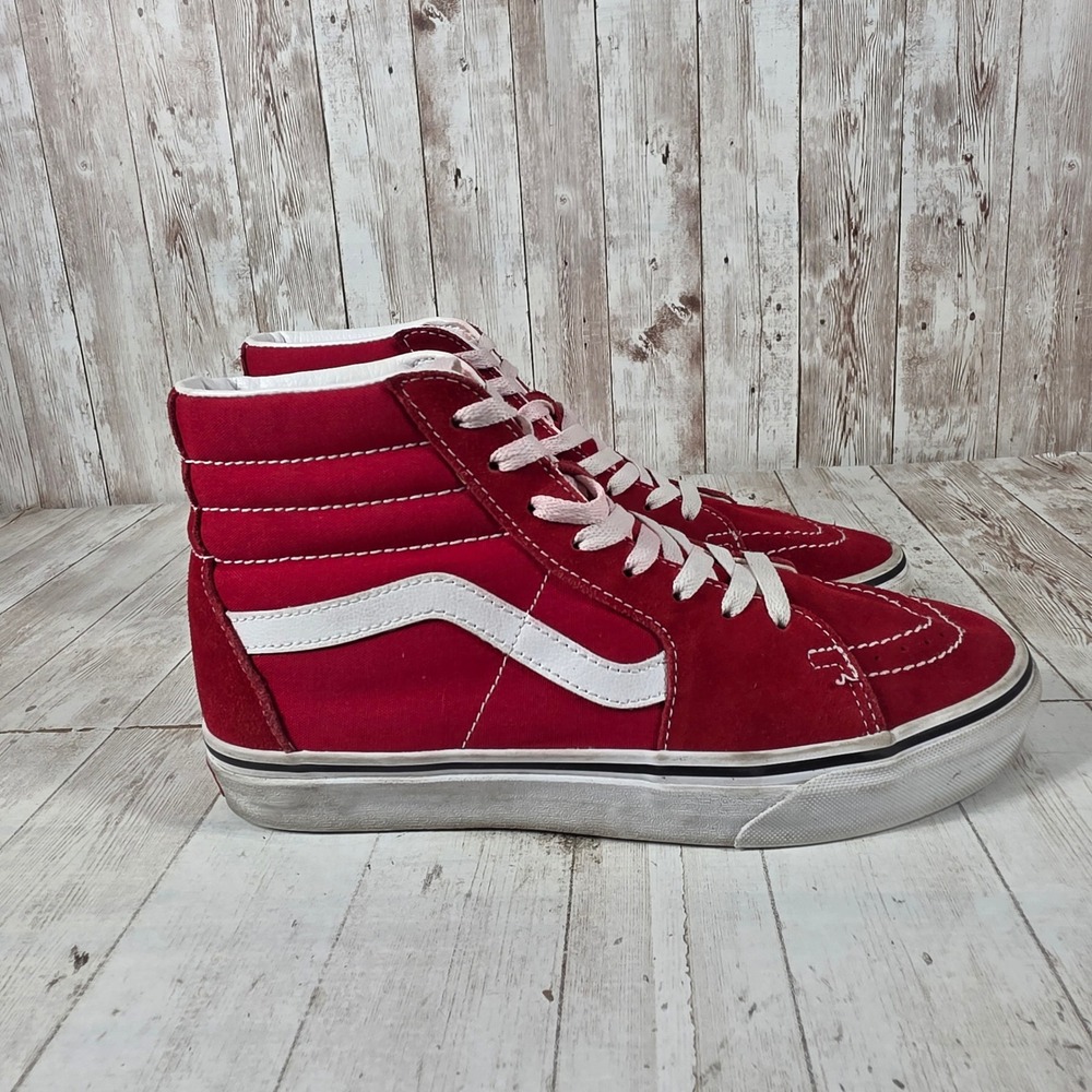 Vans Sk8-Hi High Top Sneakers Red White Suede Canvas Mens 7 Womens 8.5